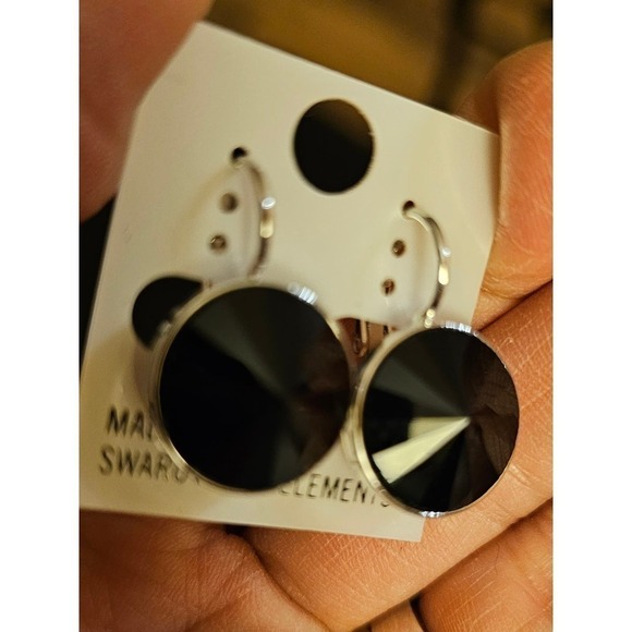 New! Black Round Swarovski Element Earrings. Gothic. Dangle. Work. Simple. - Picture 7 of 7